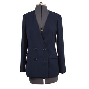 J. Crew 365 Blazer 4P Dark Navy Crepe V-Neck Double Breasted Career Office